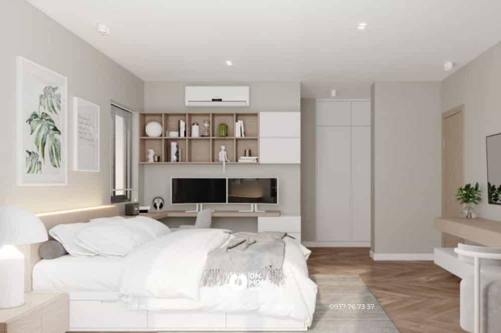 Thiết kế phòng ngủ đơn giản với gam màu trung tính