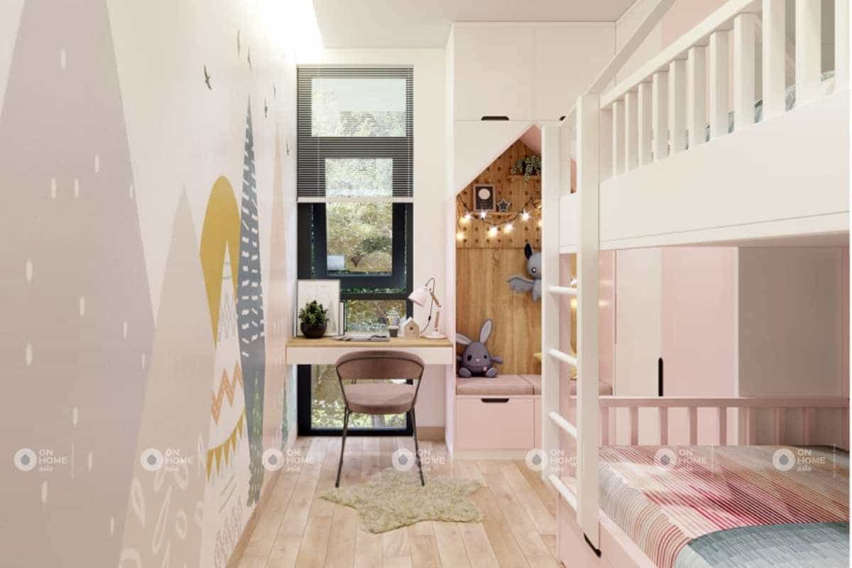 Thiết kế phòng ngủ màu hồng nhà cấp 4