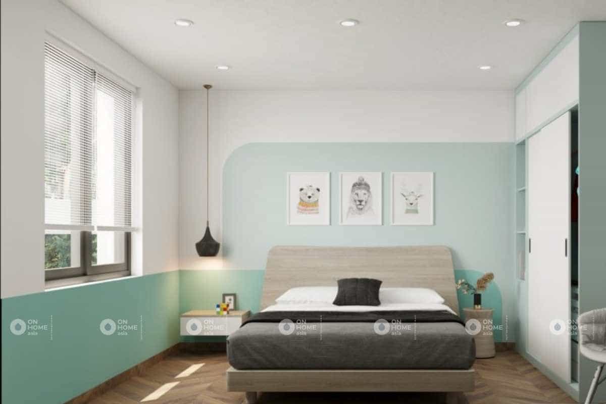 Thiết kế nội thất phòng ngủ nhỏ  nhà cấp 4 với màu xanh