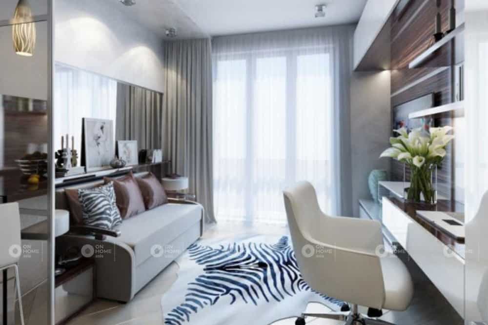 Thiết kế nội thất nhà nhỏ 30m2 dành cho phòng khách với họa tiết táo bạo