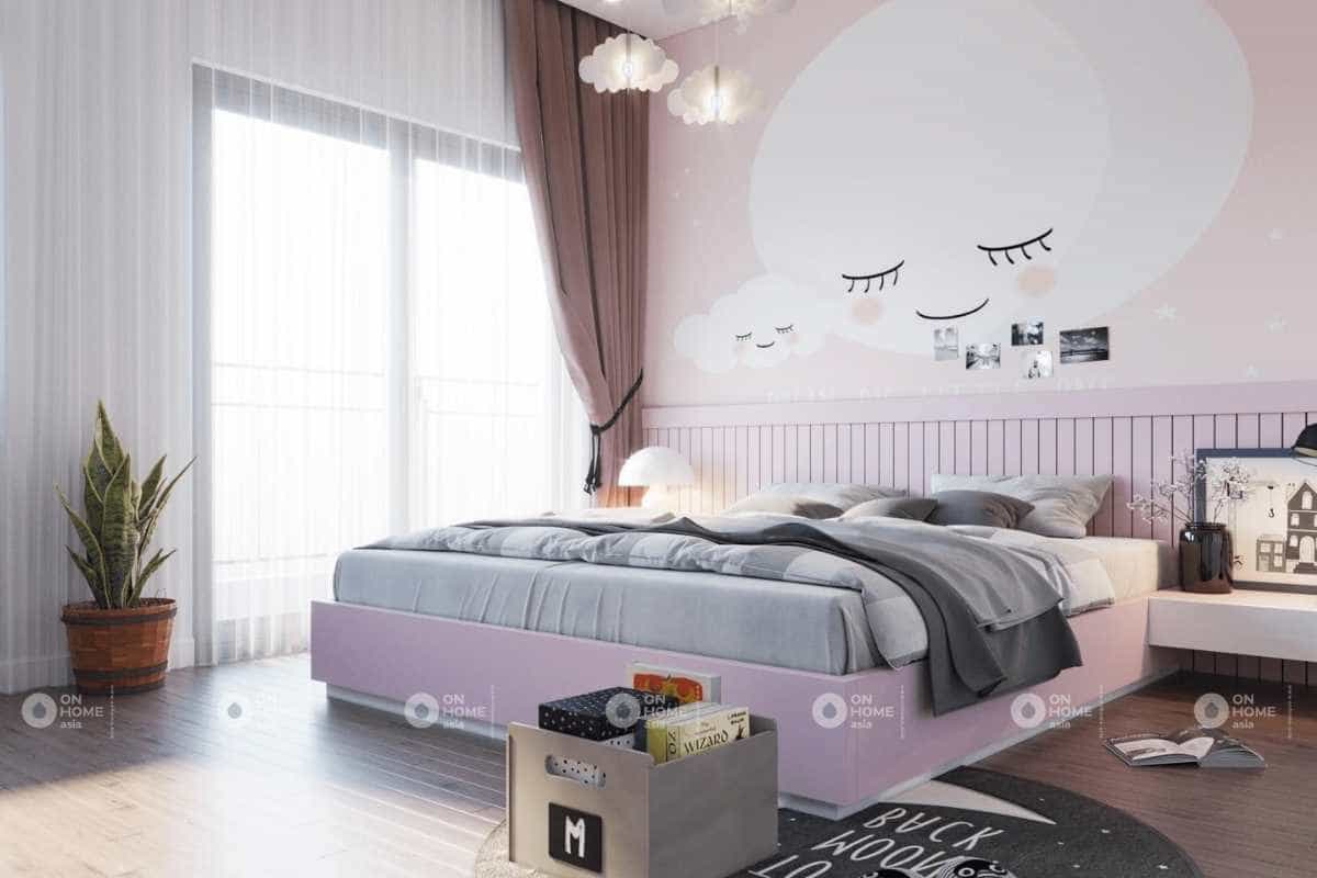 Thiết kế phòng ngủ màu hồng dành cho bé gái