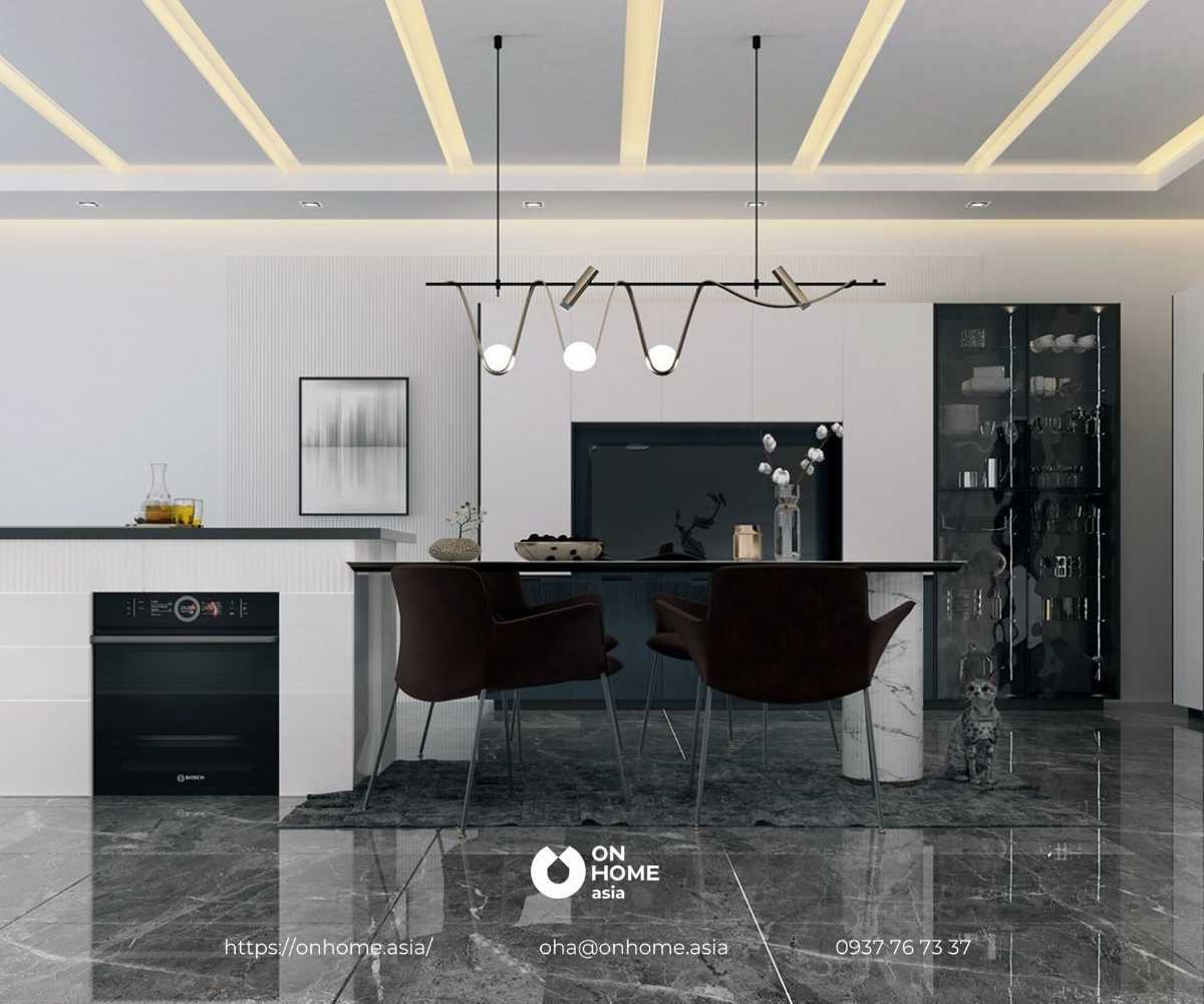 Không gian bếp nhà bạn sẽ trở nên tươi sáng, thoáng đãng và tiện nghi hơn với trần thạch cao hiện đại, được thiết kế tối ưu cho phòng bếp. Nhấn vào hình ảnh để khám phá chi tiết!