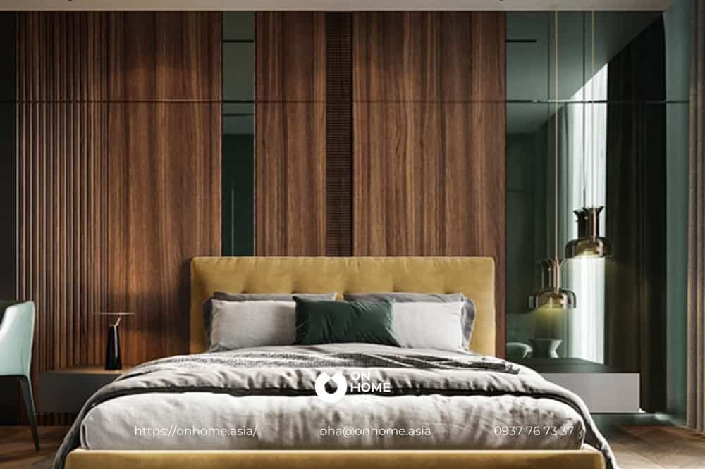 Trang trí đầu giường ngủ bằng gỗ tự nhiên cao cấp