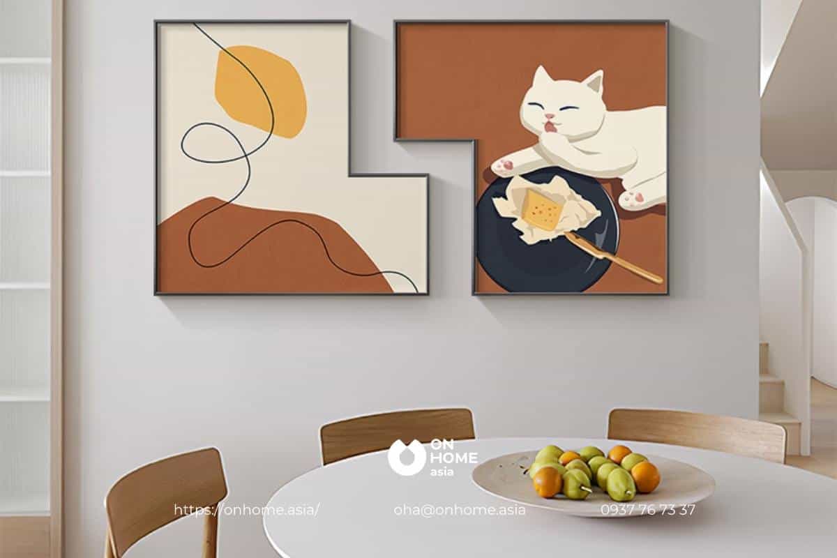 Bộ tranh treo bàn ăn hình con mèo dễ thương