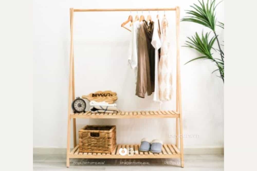 Giá treo quần áo bằng gỗ 2 tầng thiết kế đơn giản