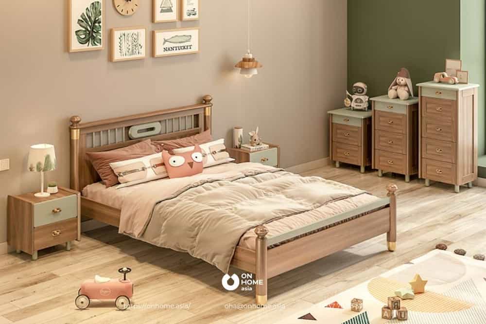 Giường ngủ bằng gỗ công nghiệp.