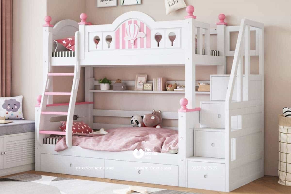 Giường tầng cho bé gái màu trắng đẹp