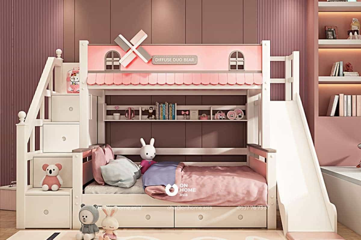 Giường tầng đơn giản cho bé gái