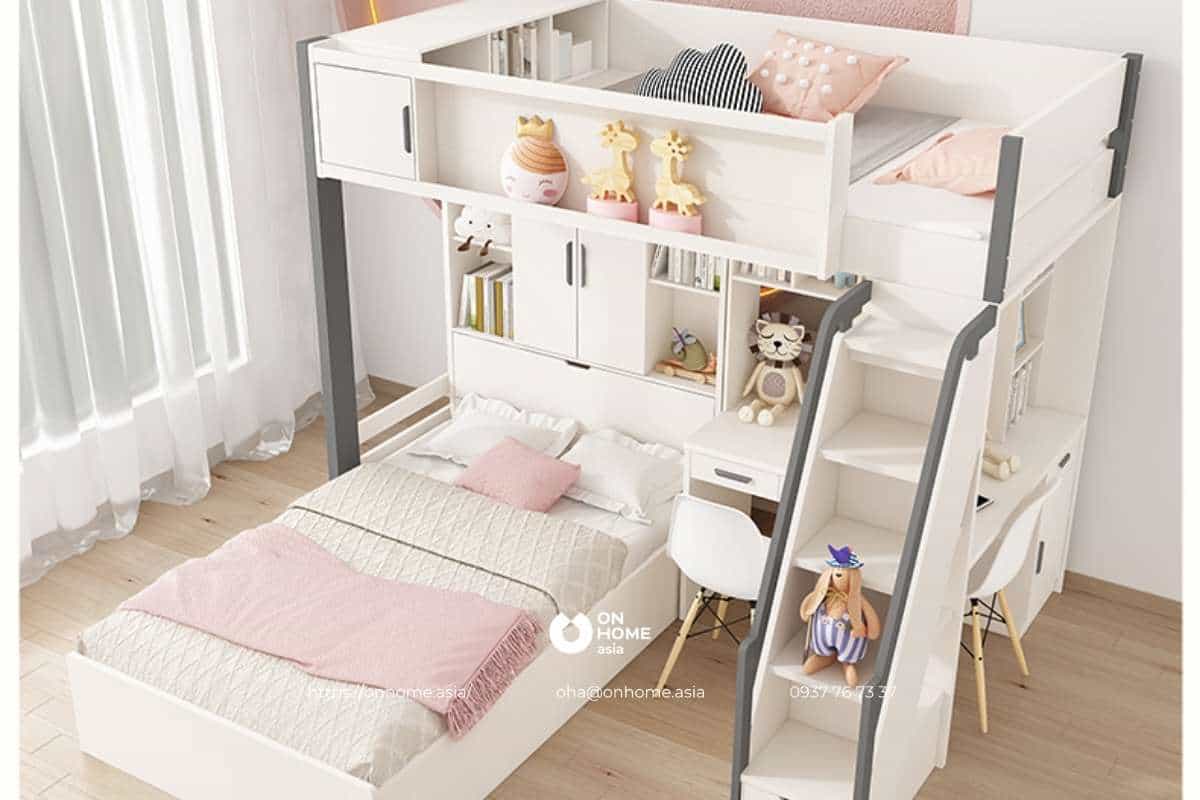Giường đa năng màu trắng đẹp dành cho bé gái 
