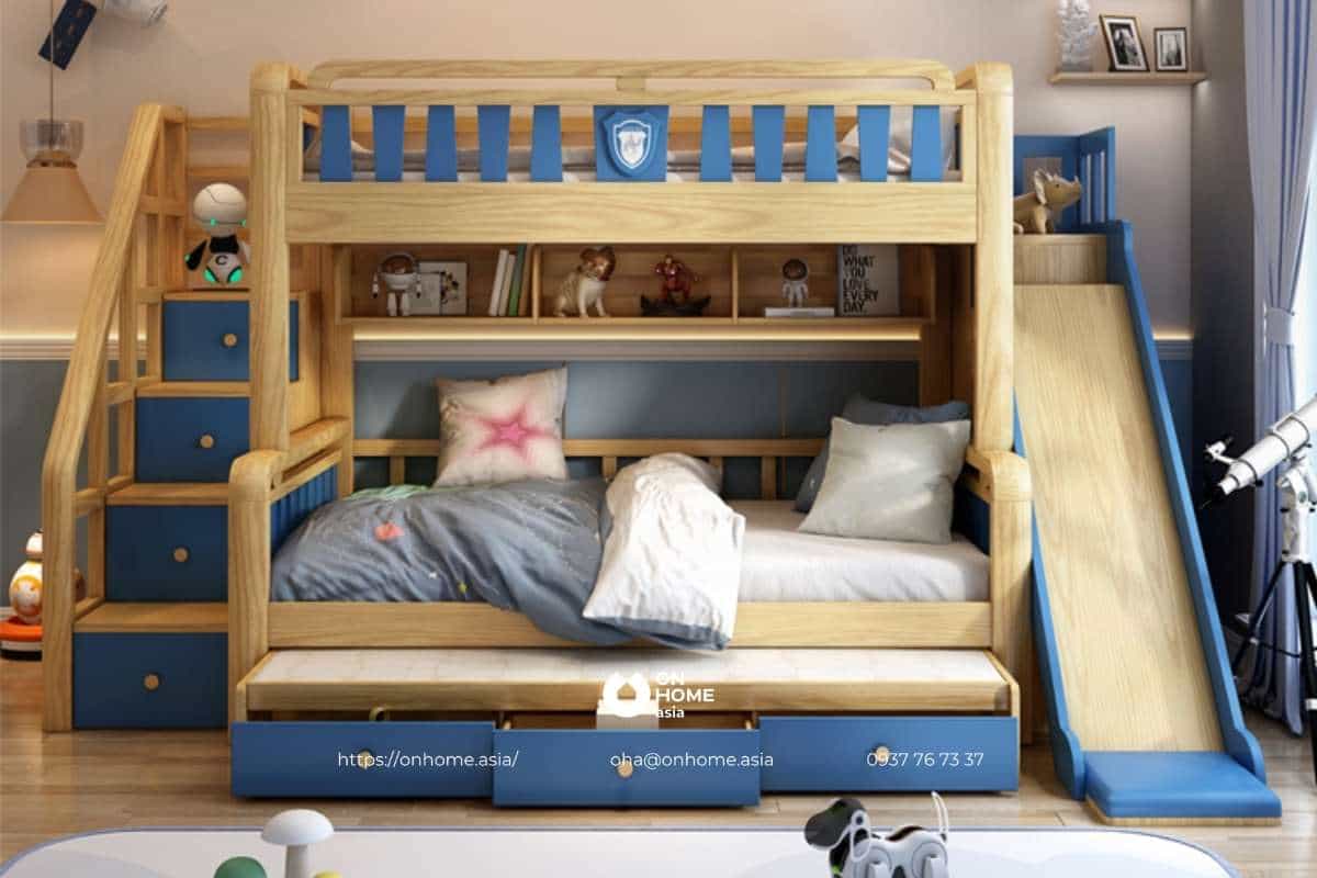 Giường tầng bé trai bằng chất liệu gỗ cao cấp