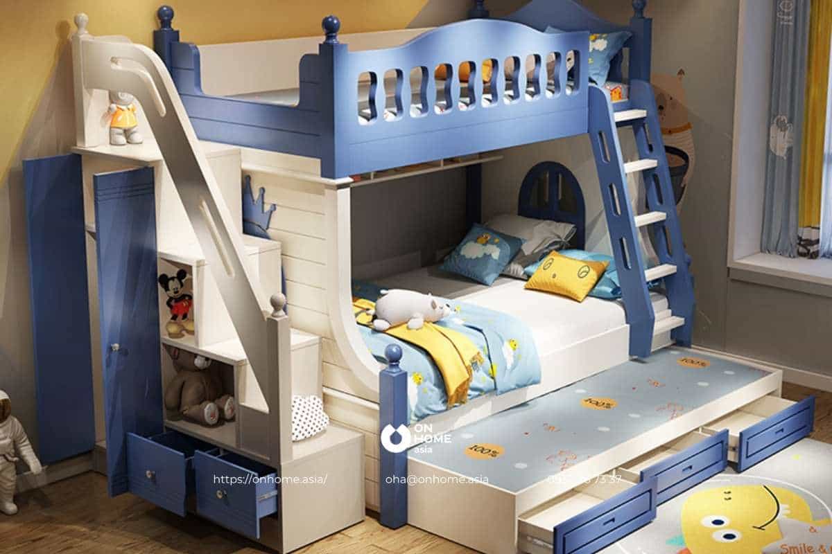 Giường tầng cho bé trai kết hợp tủ quần áo