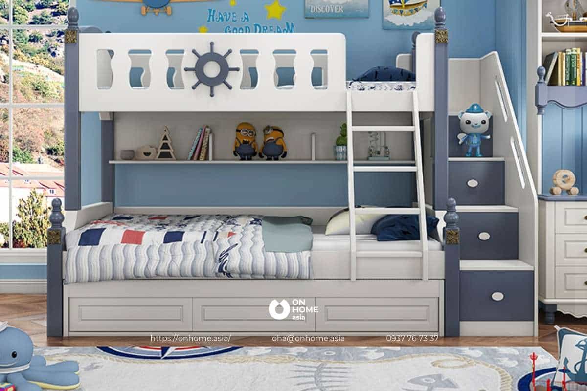 Giường tầng thông minh tiện lợi cho bé trai đơn giản mà đẹp