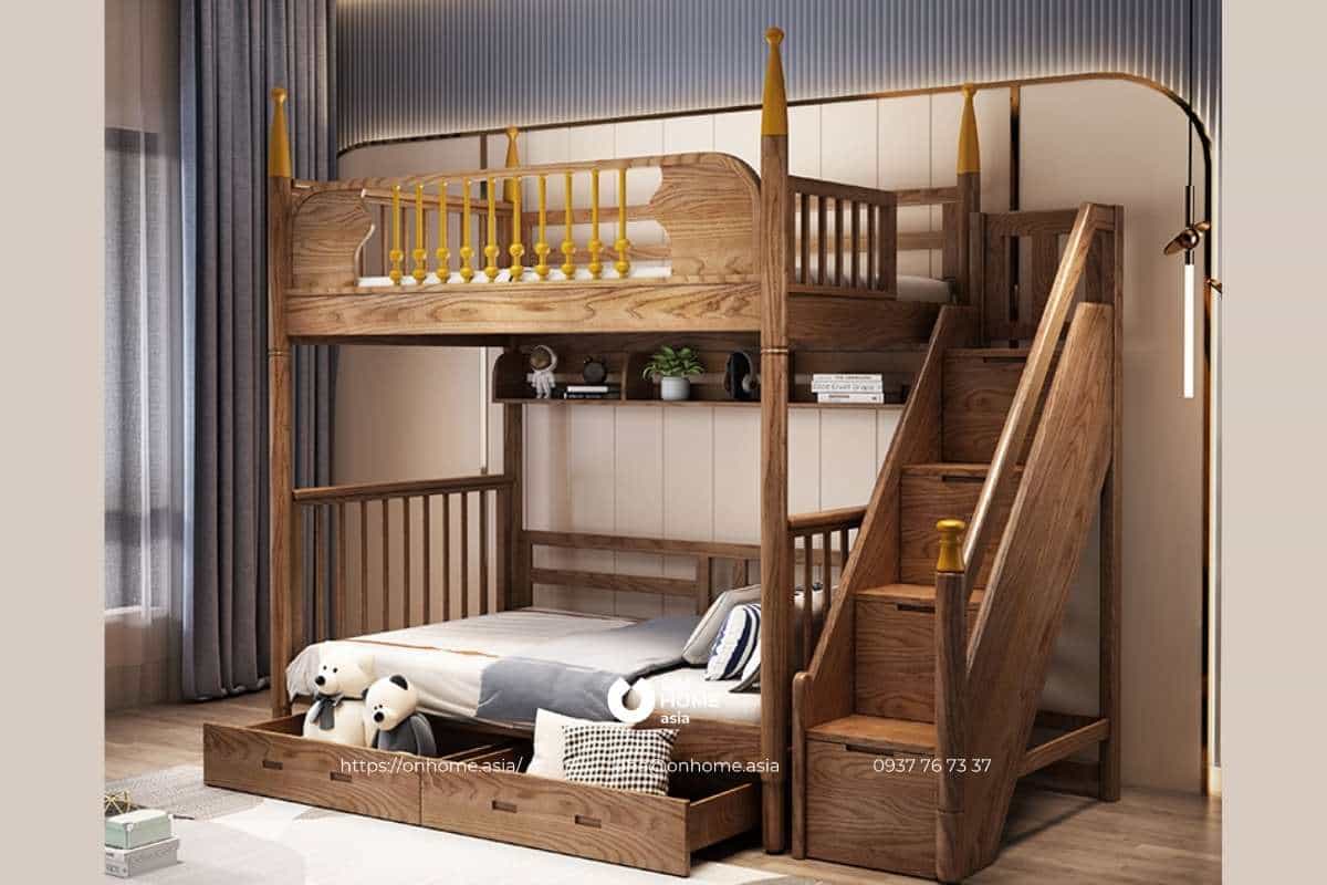 Giường tầng bằng gỗ tự nhiên cho bé trai