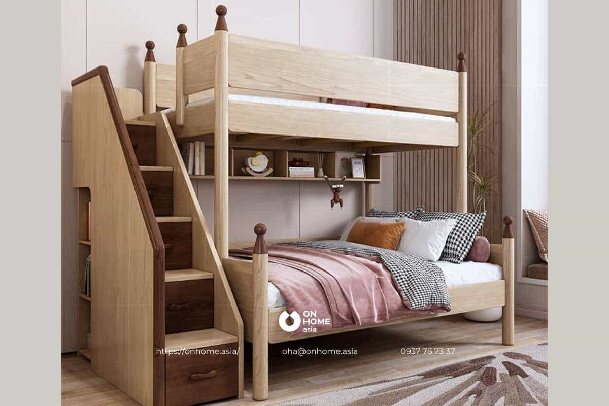 Giường tầng cung điện bằng gỗ sồi đơn giản cho bé trai