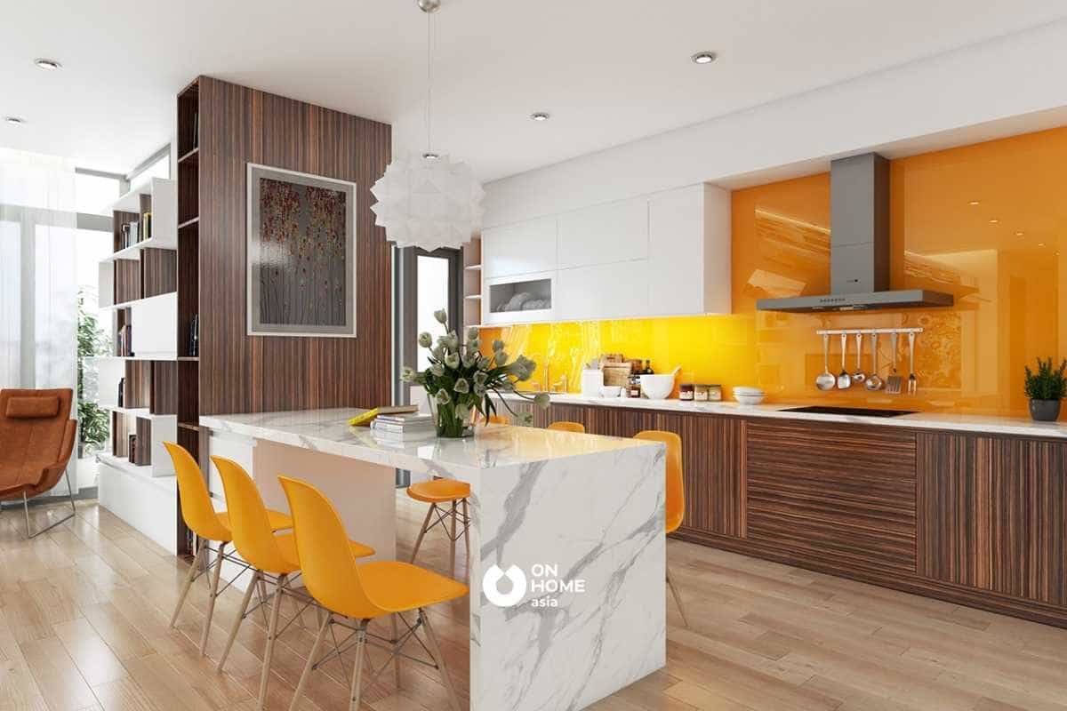 Phòng bếp đẹp với sắc cam nổi bật 