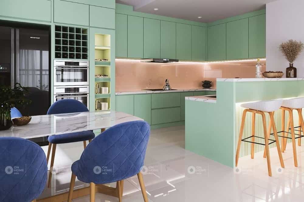 Gam màu pastel đem đến một không gian bếp đẹp và cuốn hút.