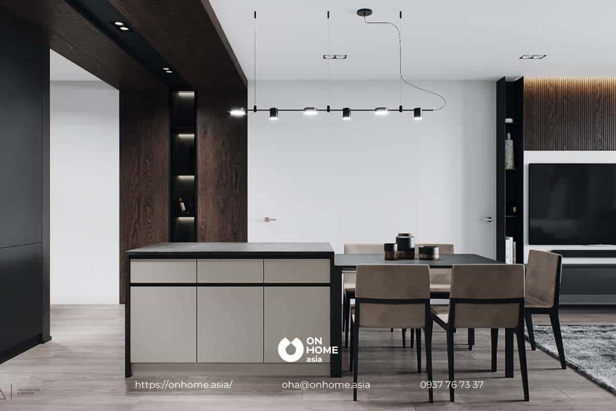 Thiết kế nhà bếp nhỏ đơn giản luôn được sự ưa chuộng đại đa số gia đình khi không gian bếp hạn chếGam màu luôn được đặt hàng đầu, phối hợp gam màu trắng đen để không gian tối giản và tinh tế.
